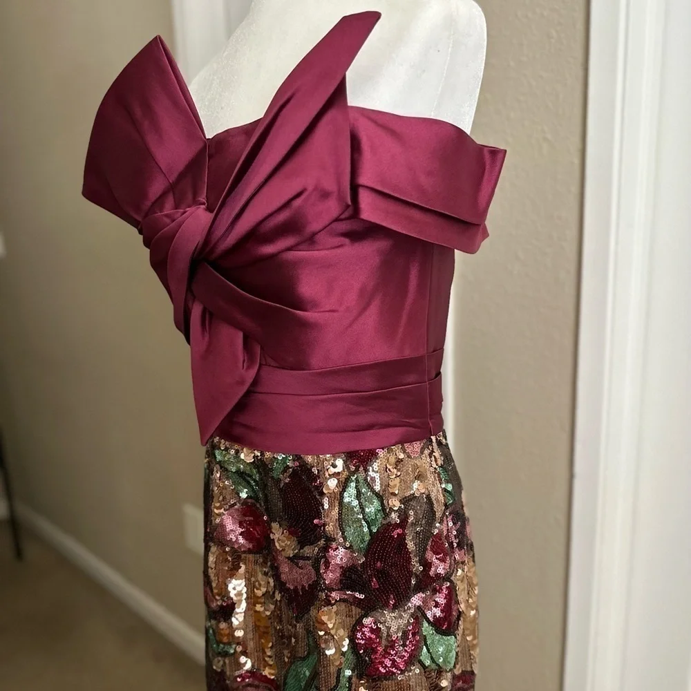 MARCHESA NOTTE Bardot-Style Floral Embellished Dress Size 10 - Picture 6 of 8